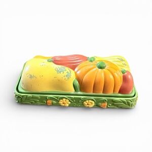 Avon Butter Dish 7" Fall Thanksgiving Harvest MCM Melamine Plastic 70's 80's Vtg